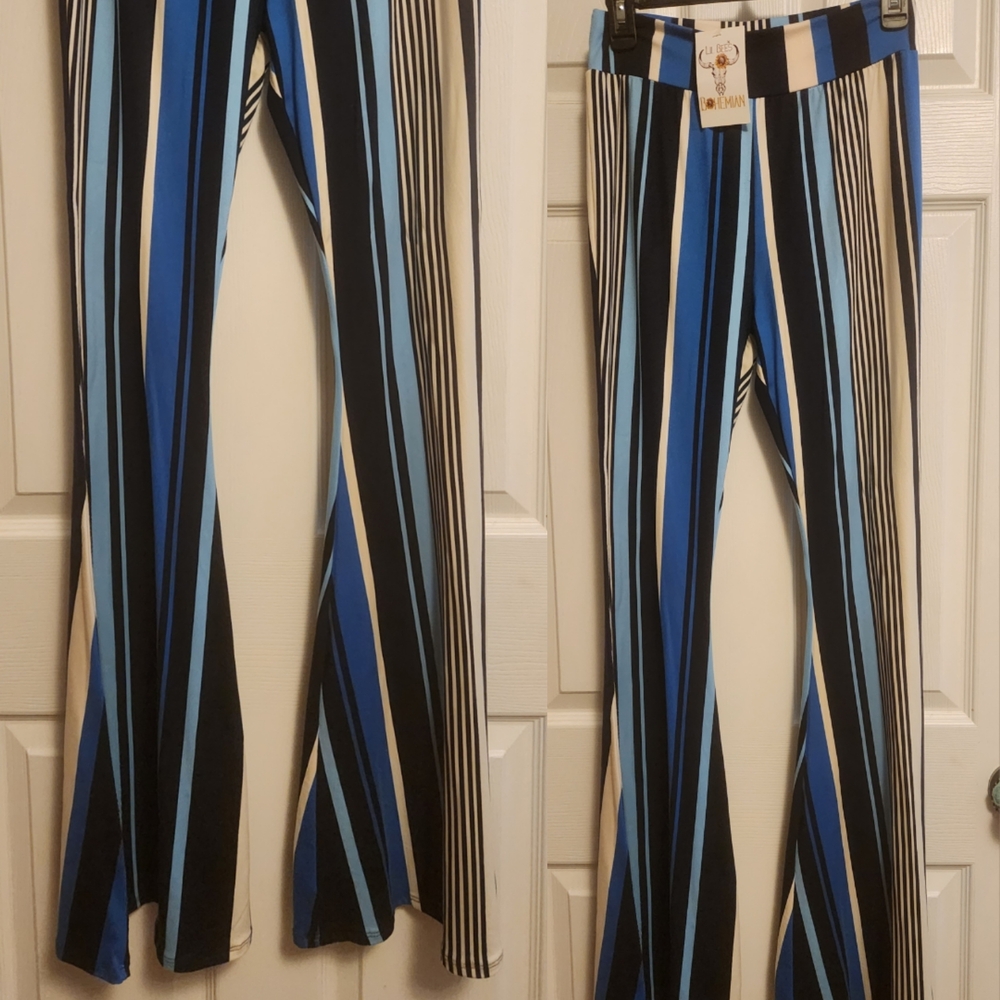 Striped Flare Pants in Blue and Black
